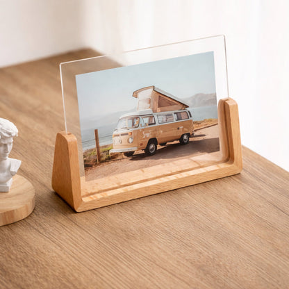Clear Acrylic Picture Frame Wooden Desk Holder