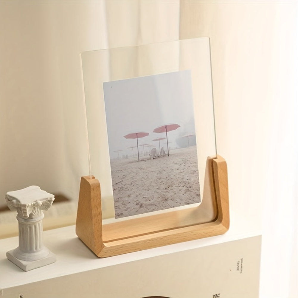 Clear Acrylic Picture Frame Wooden Desk Holder