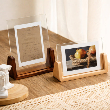 Clear Acrylic Picture Frame Wooden Desk Holder - VogeLuxe