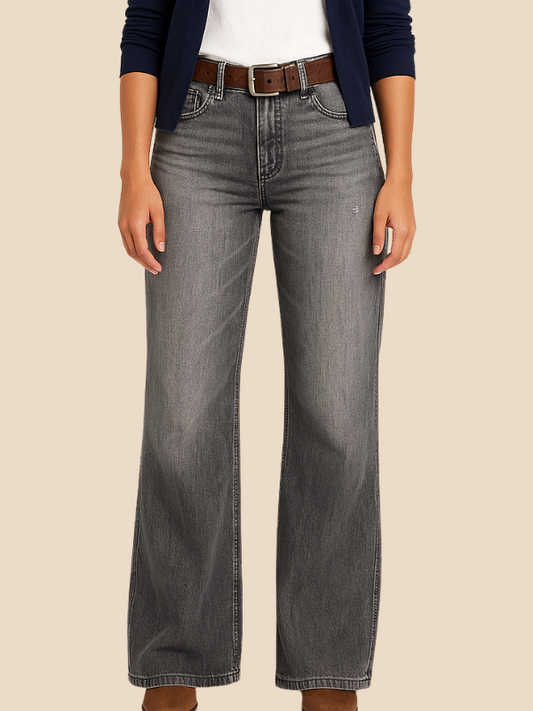 Classic High Waist Relaxed Fit Grey Jeans - VogeLuxe