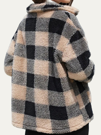 Plaid Button Teddy Jacket with Pockets 1
