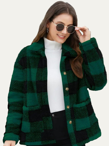 Plaid Button Teddy Jacket with Pockets 10