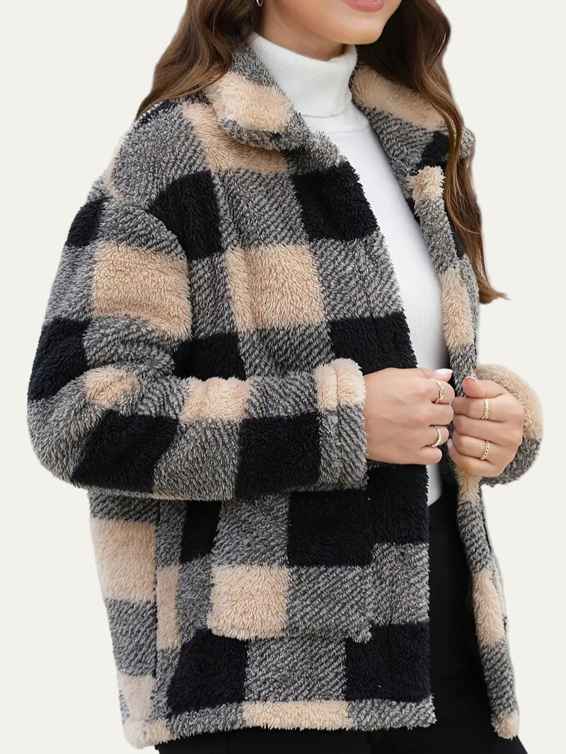 Plaid Button Teddy Jacket with Pockets 2