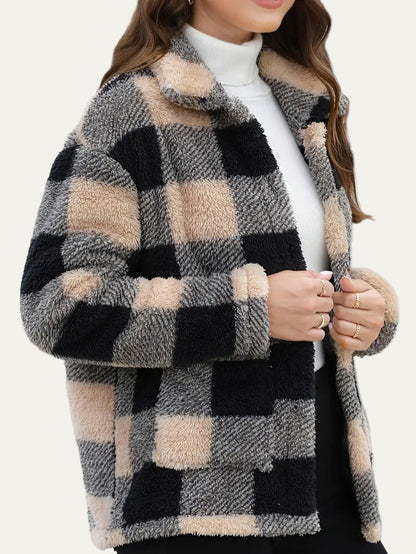 Plaid Button Teddy Jacket with Pockets 2