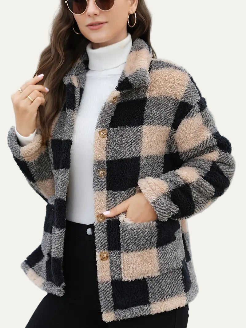 Plaid Button Teddy Jacket with Pockets 4