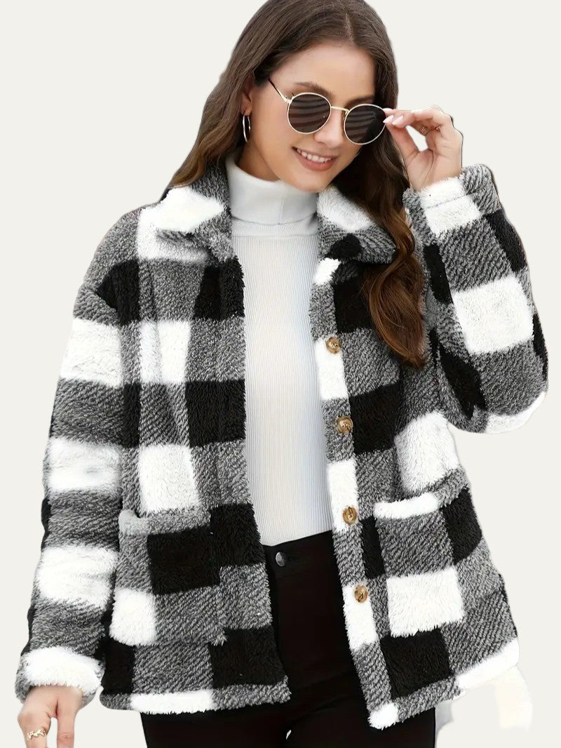 Plaid Button Teddy Jacket with Pockets 5