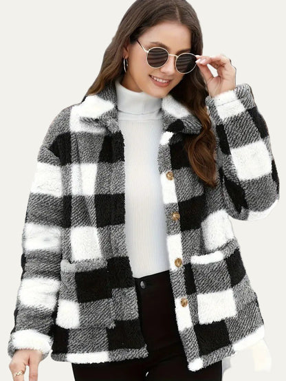 Plaid Button Teddy Jacket with Pockets 5