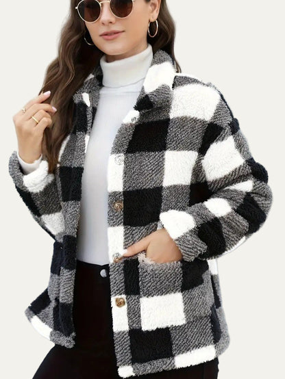 Plaid Button Teddy Jacket with Pockets 6
