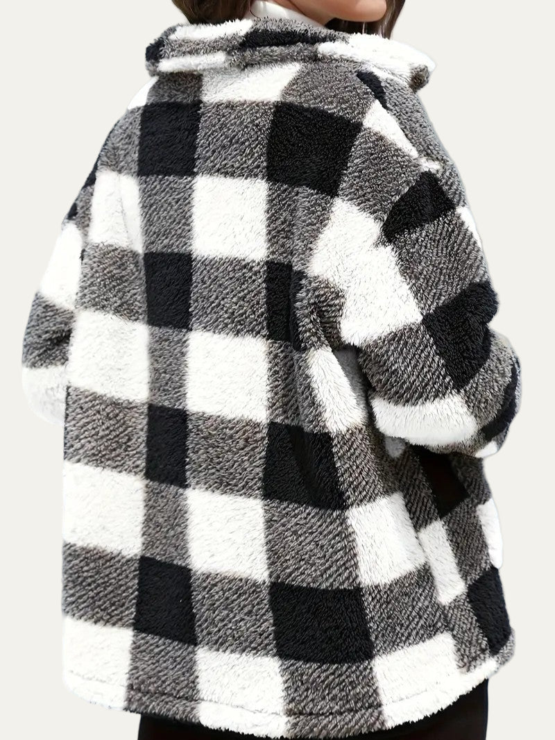 Plaid Button Teddy Jacket with Pockets 7