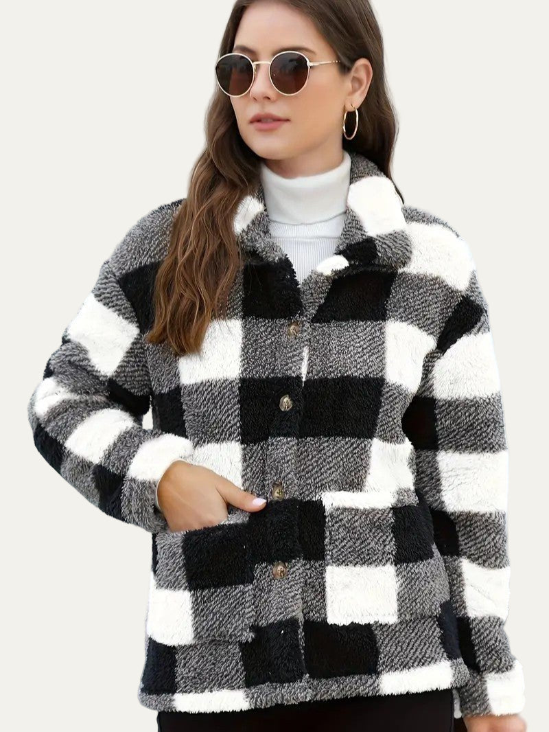 Plaid Button Teddy Jacket with Pockets 8