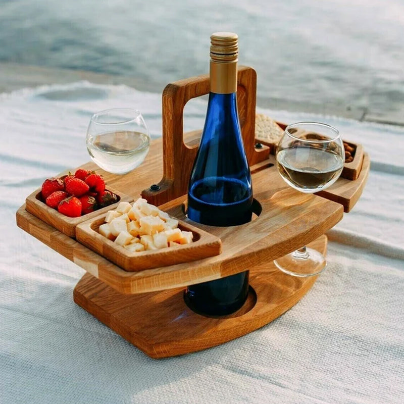 Compact Collapsible Wooden Wine Picnic Table - VogeLuxe