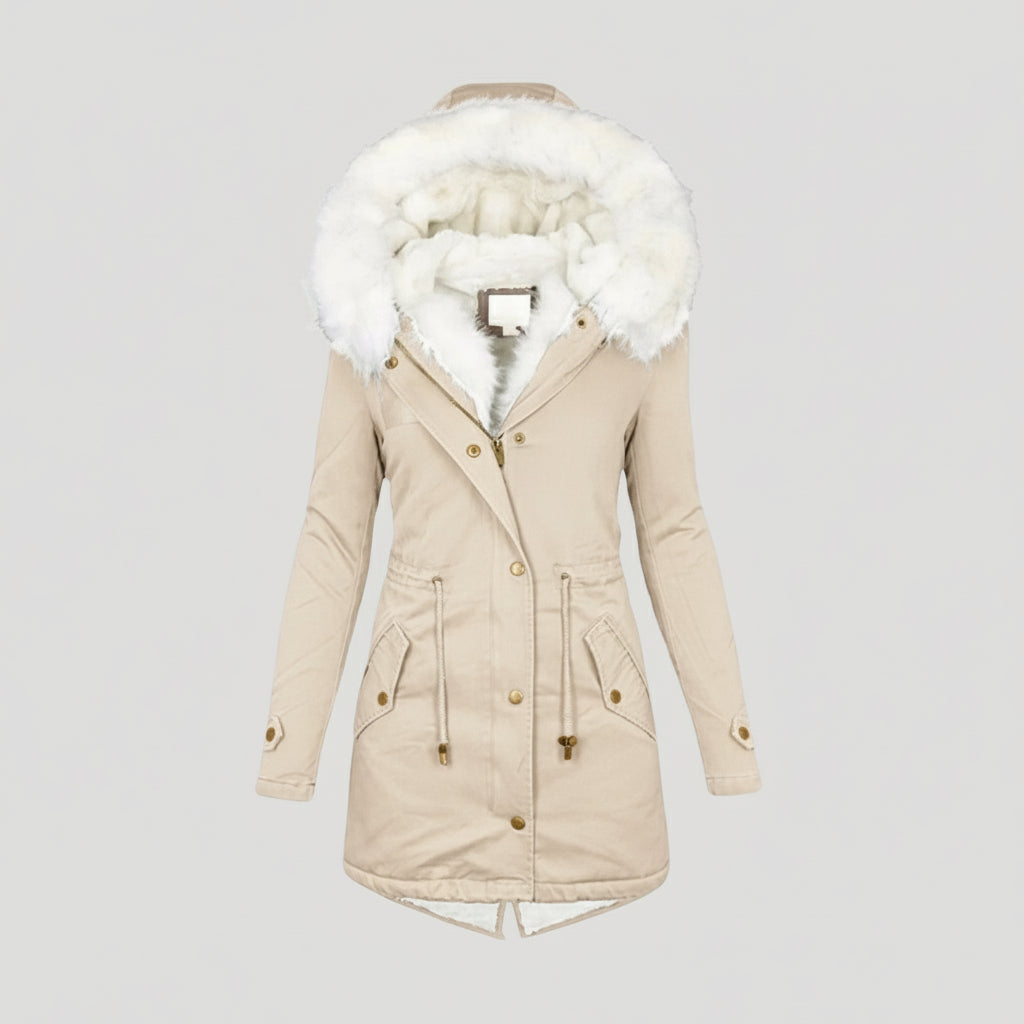 Premium Fake Fur Parka Coat with Belt