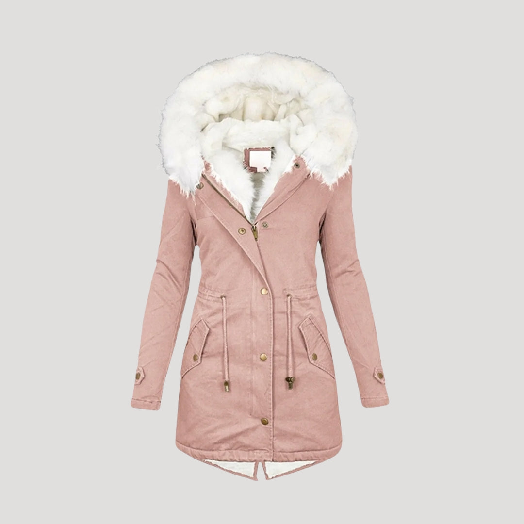 Premium Fake Fur Parka Coat with Belt
