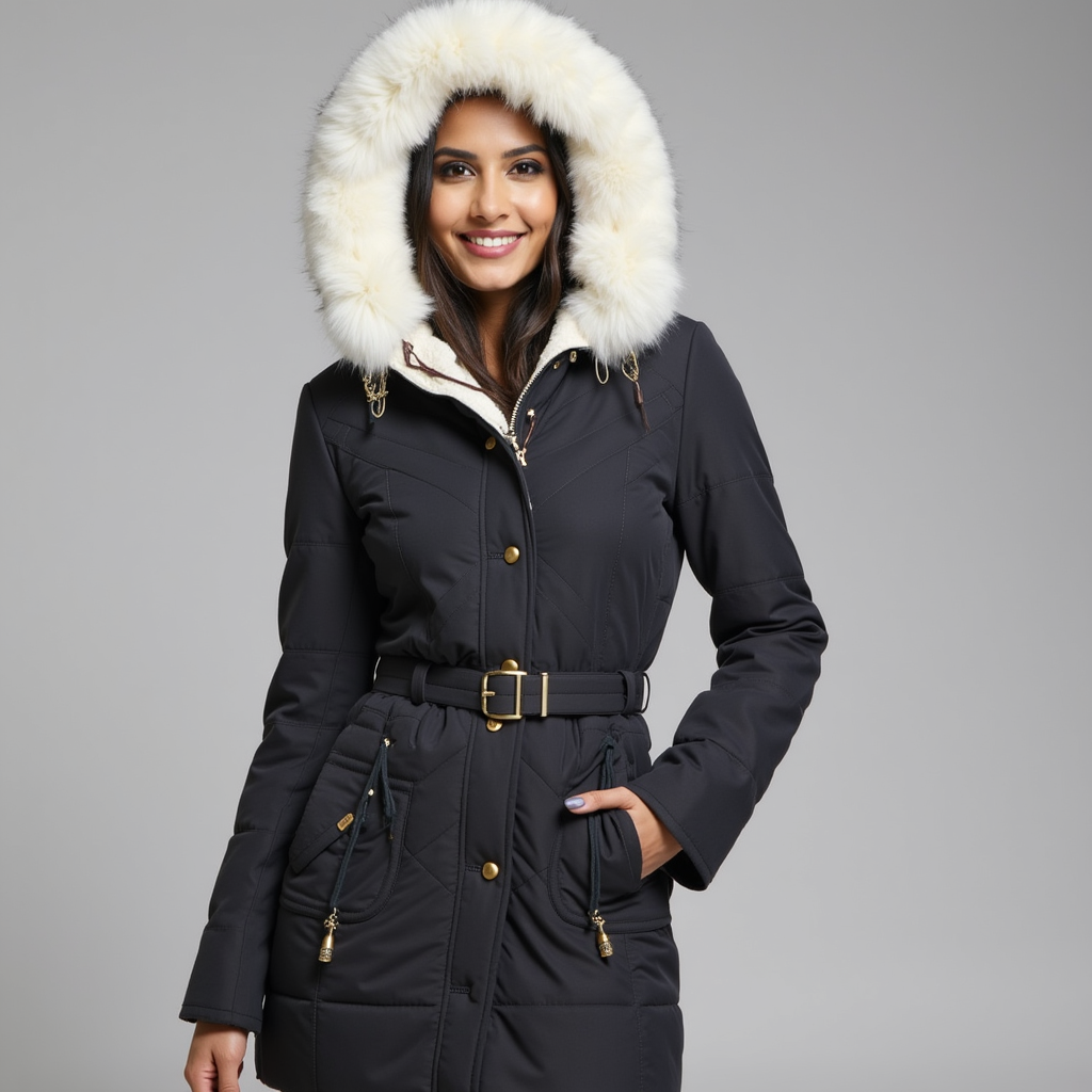 Premium Fake Fur Parka Coat with Belt - VogeLuxe