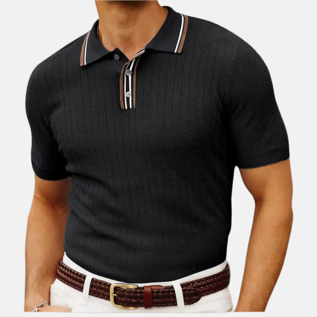 VogeLuxe | Men’s Textured Chevron Knit Polo Shirt