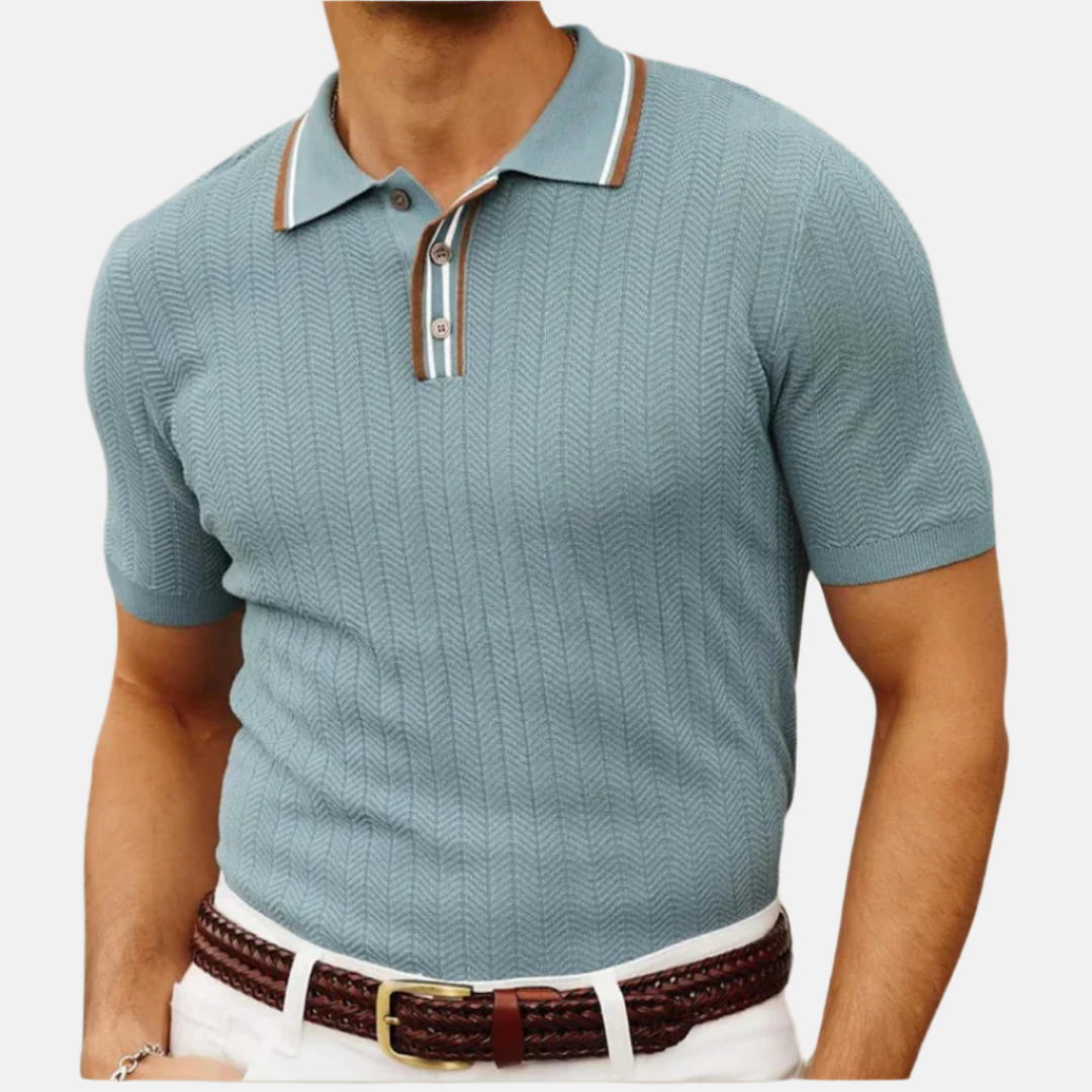 VogeLuxe | Men’s Textured Chevron Knit Polo Shirt