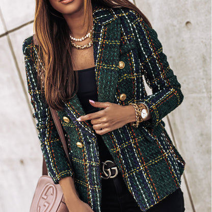 Classic Plaid Jacket for Women with Buttons Pockets