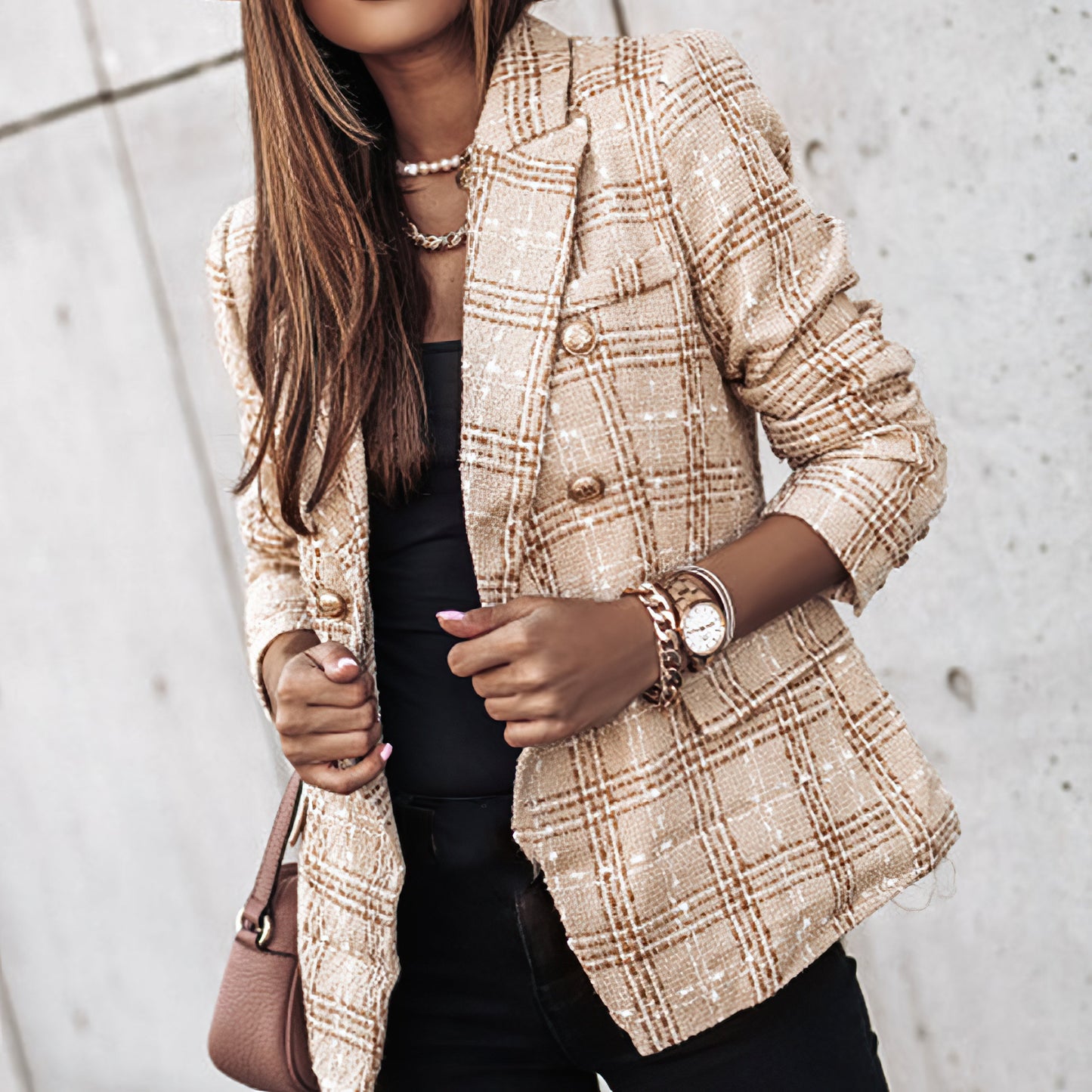 Classic Plaid Jacket for Women with Buttons