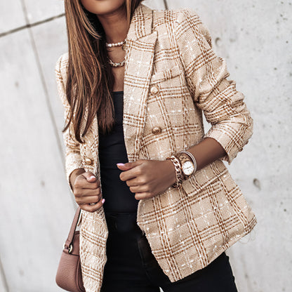 Classic Plaid Jacket for Women with Buttons
