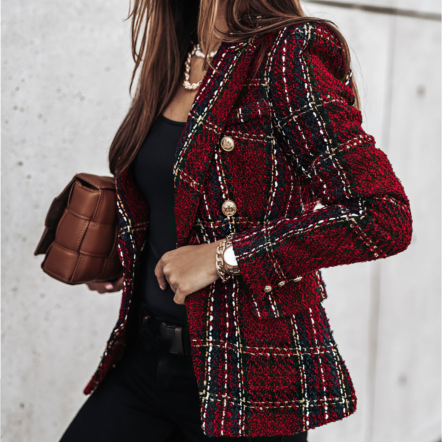 Classic Plaid Jacket for Women with Buttons