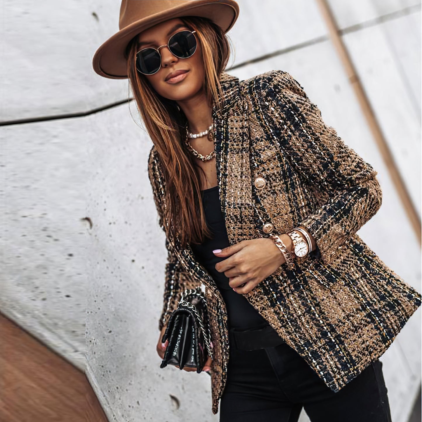 Classic Plaid Jacket for Women with Buttons