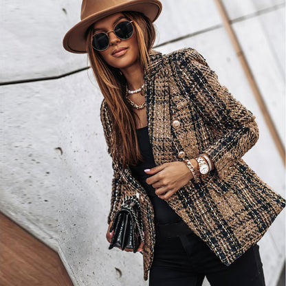 Classic Plaid Jacket for Women with Buttons