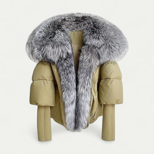 Puffer Jacket for Women with Faux Fur Collar 0