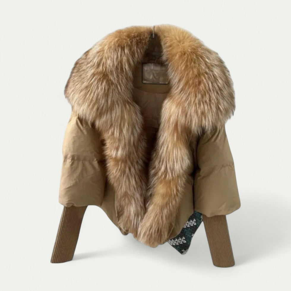 Puffer Jacket for Women with Faux Fur Collar 1