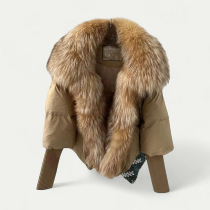 Puffer Jacket for Women with Faux Fur Collar 1