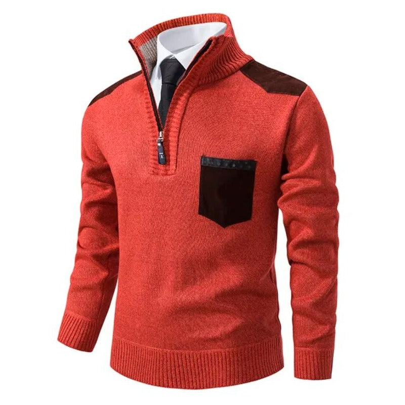 Warm Mens Zip Up Knitted Sweater