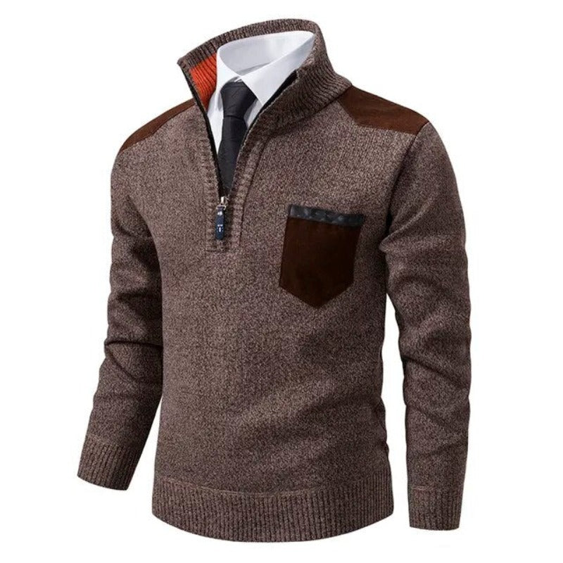 Warm Mens Zip Up Knitted Sweater