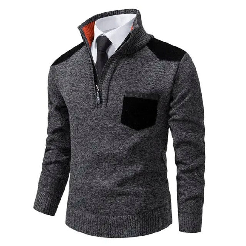 Warm Mens Zip Up Knitted Sweater