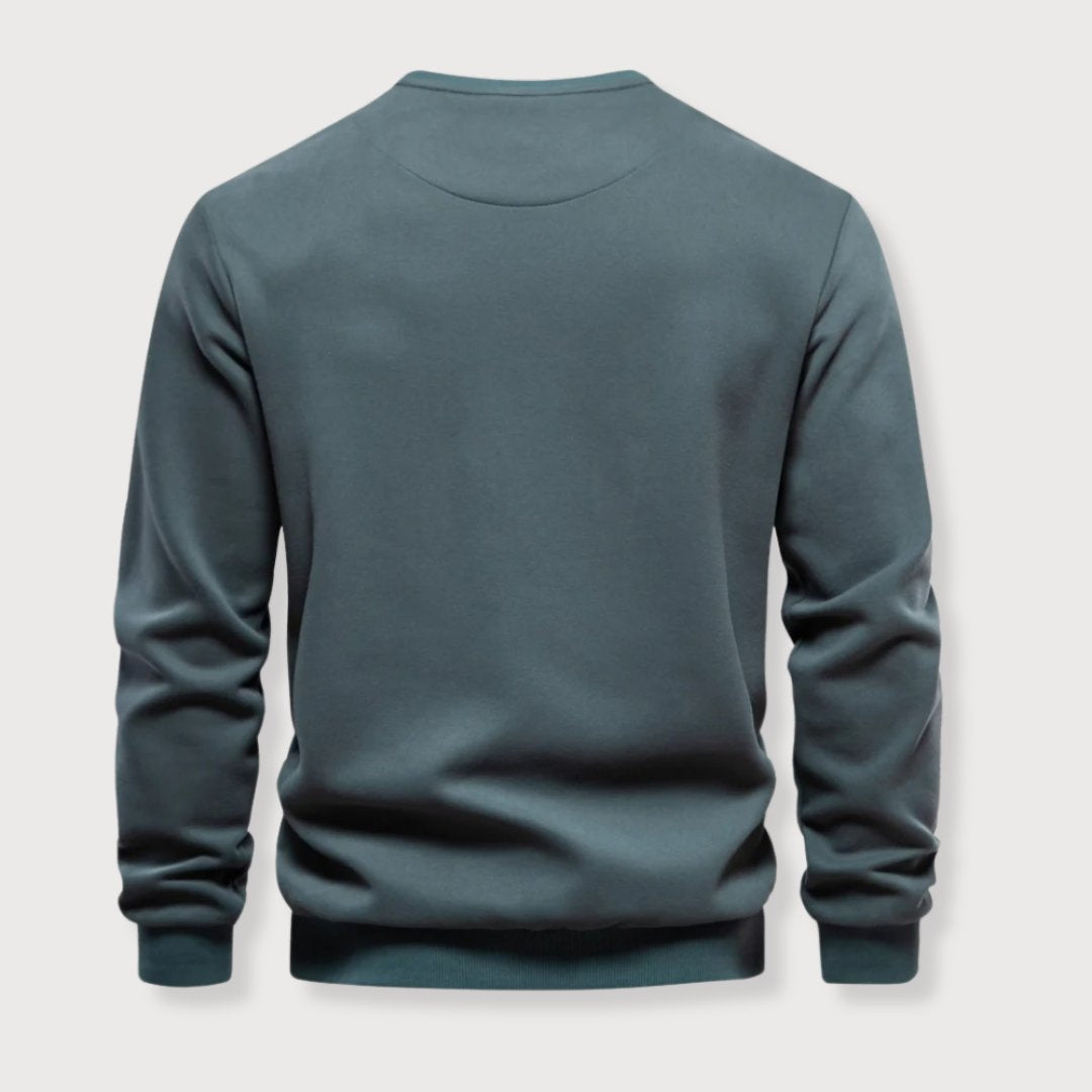 Pullover Sweater - Ribbed Hem & Zipper Chest Pocket