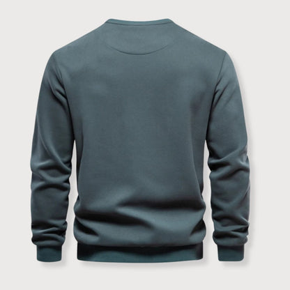 Pullover Sweater - Ribbed Hem & Zipper Chest Pocket