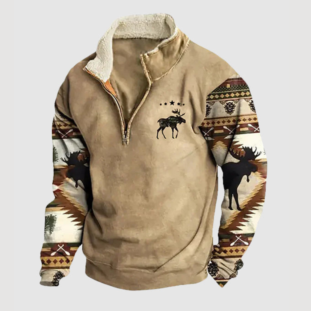 Quarter Zip Jumper | Sweater with Patterned Sleeves 0