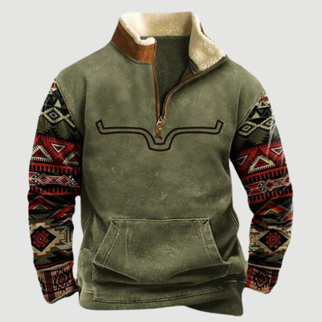 Quarter Zip Jumper | Sweater with Patterned Sleeves 1