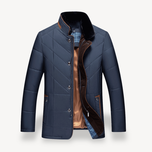 VogeLuxe | Men’s Chevron Quilted Fur Trim Coat