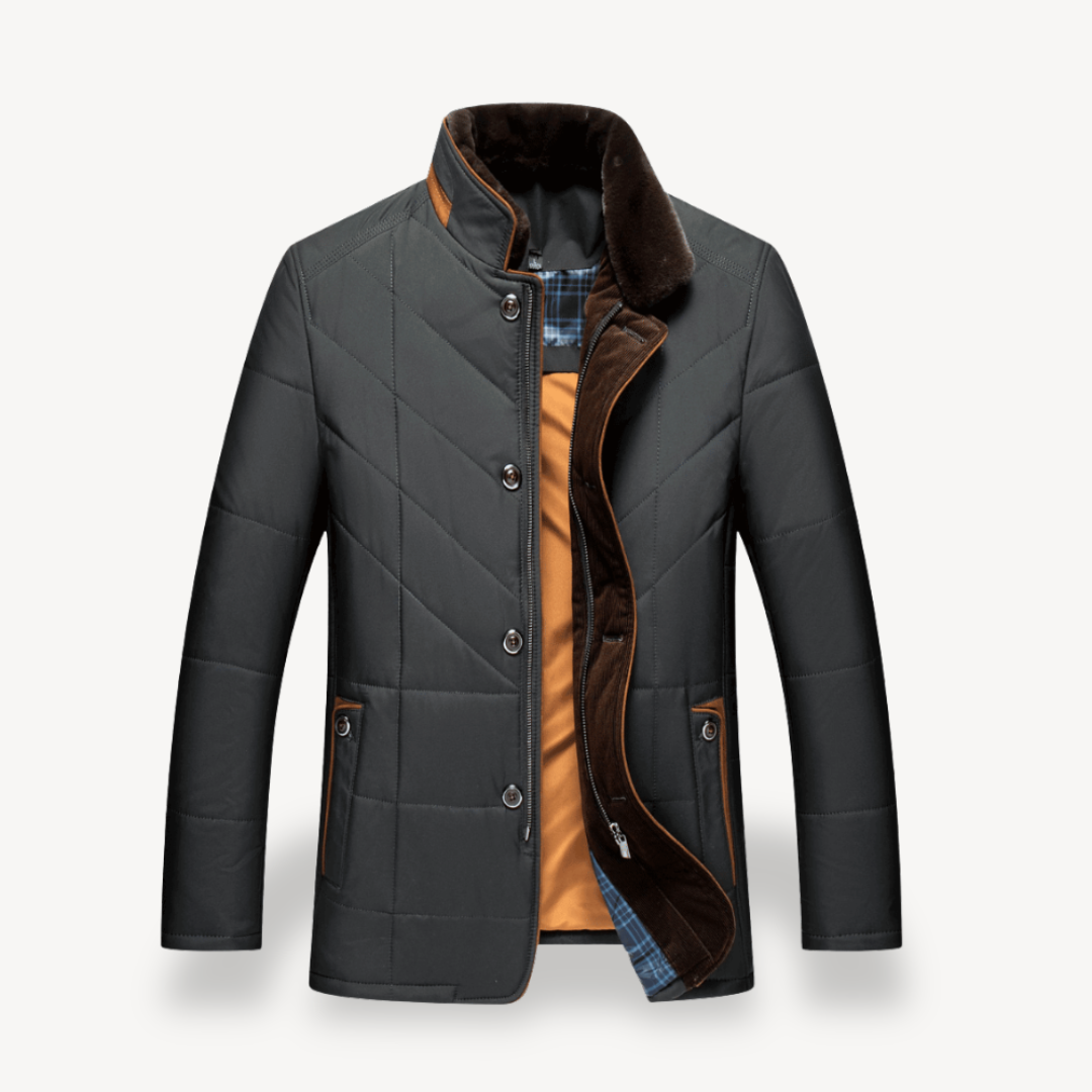 VogeLuxe | Men’s Chevron Quilted Fur Trim Coat