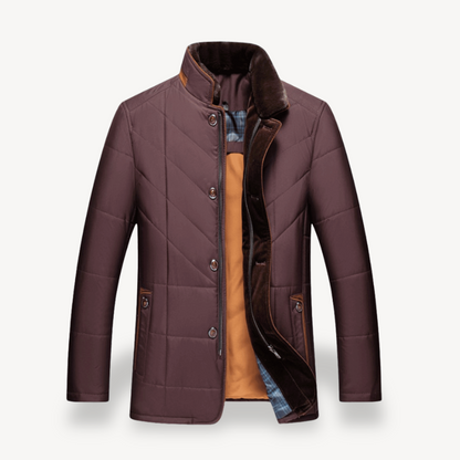 VogeLuxe | Men’s Chevron Quilted Fur Trim Coat