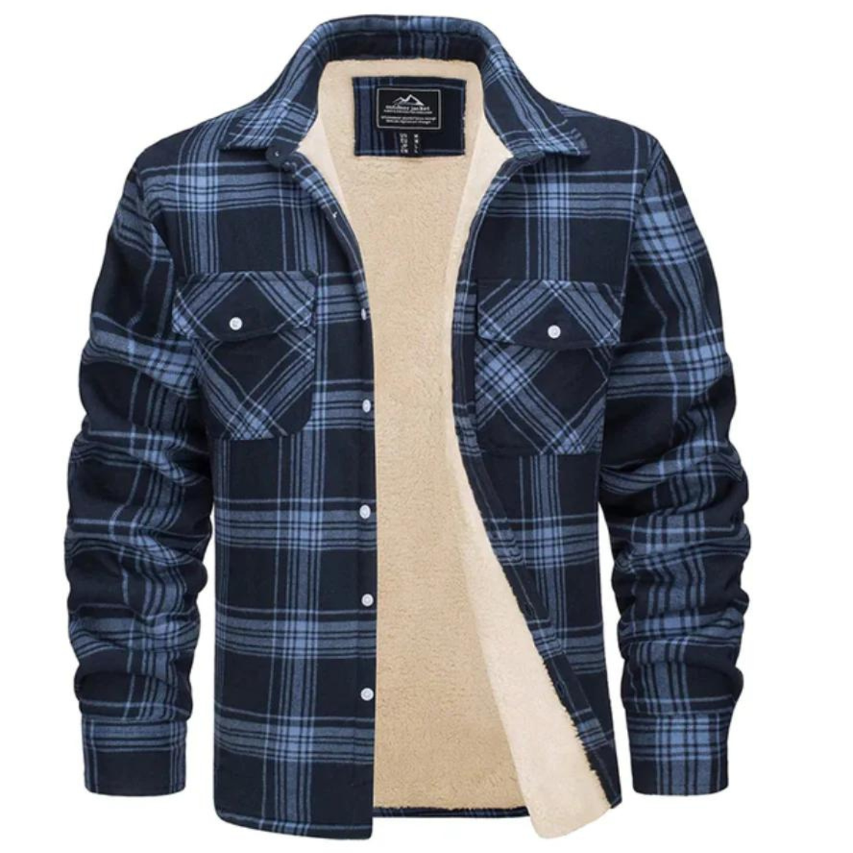 Men's Plaid Bomber Jacket with Fleece Lining and Zip Pockets