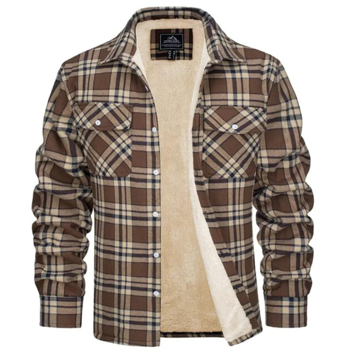 Men's Plaid Bomber Jacket with Fleece Lining and Zip Pockets