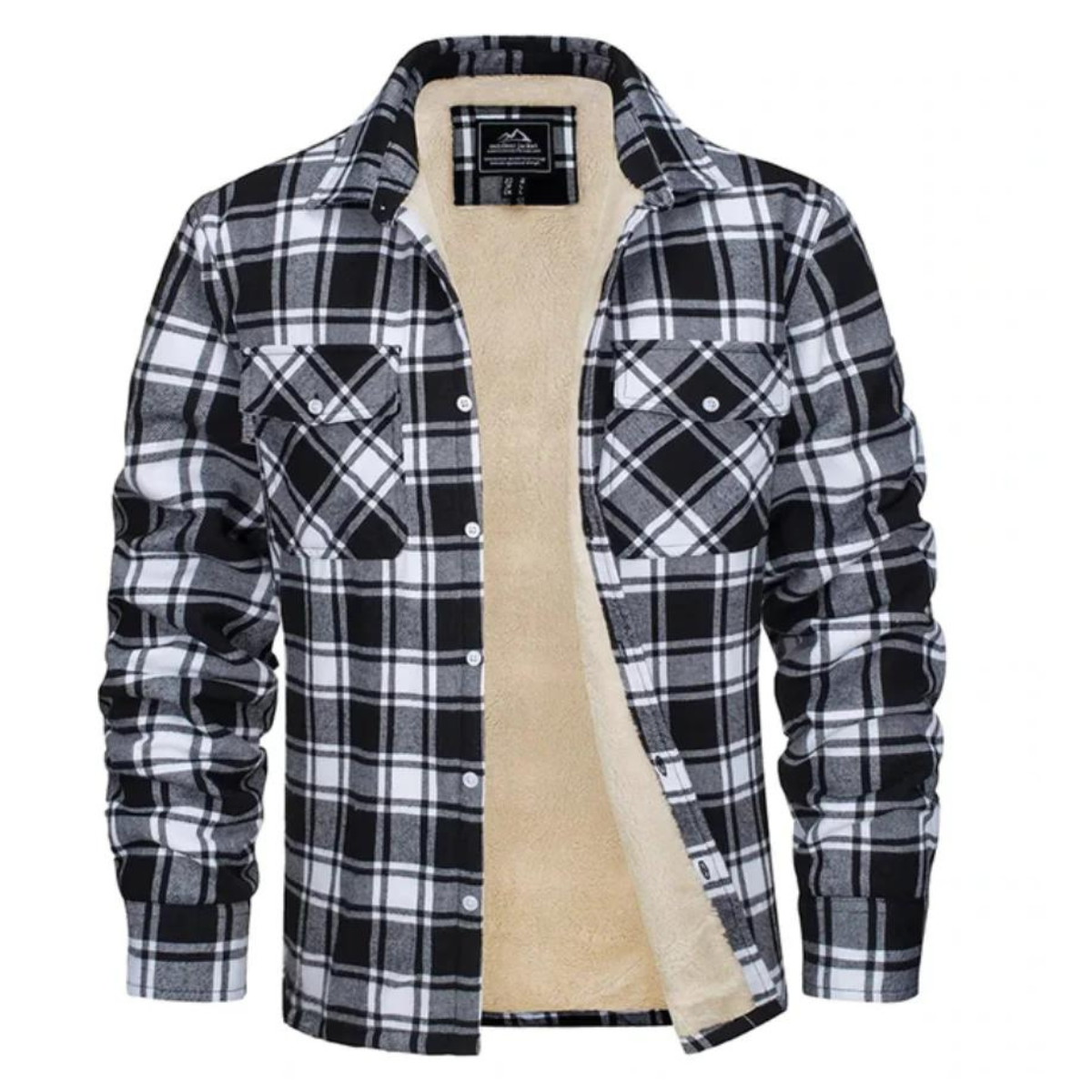 Men's Plaid Bomber Jacket with Fleece Lining and Zip Pockets