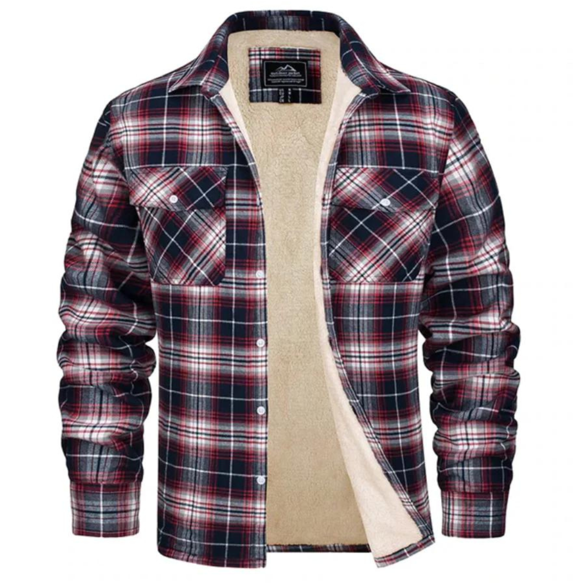 Men's Plaid Bomber Jacket with Fleece Lining and Zip Pockets