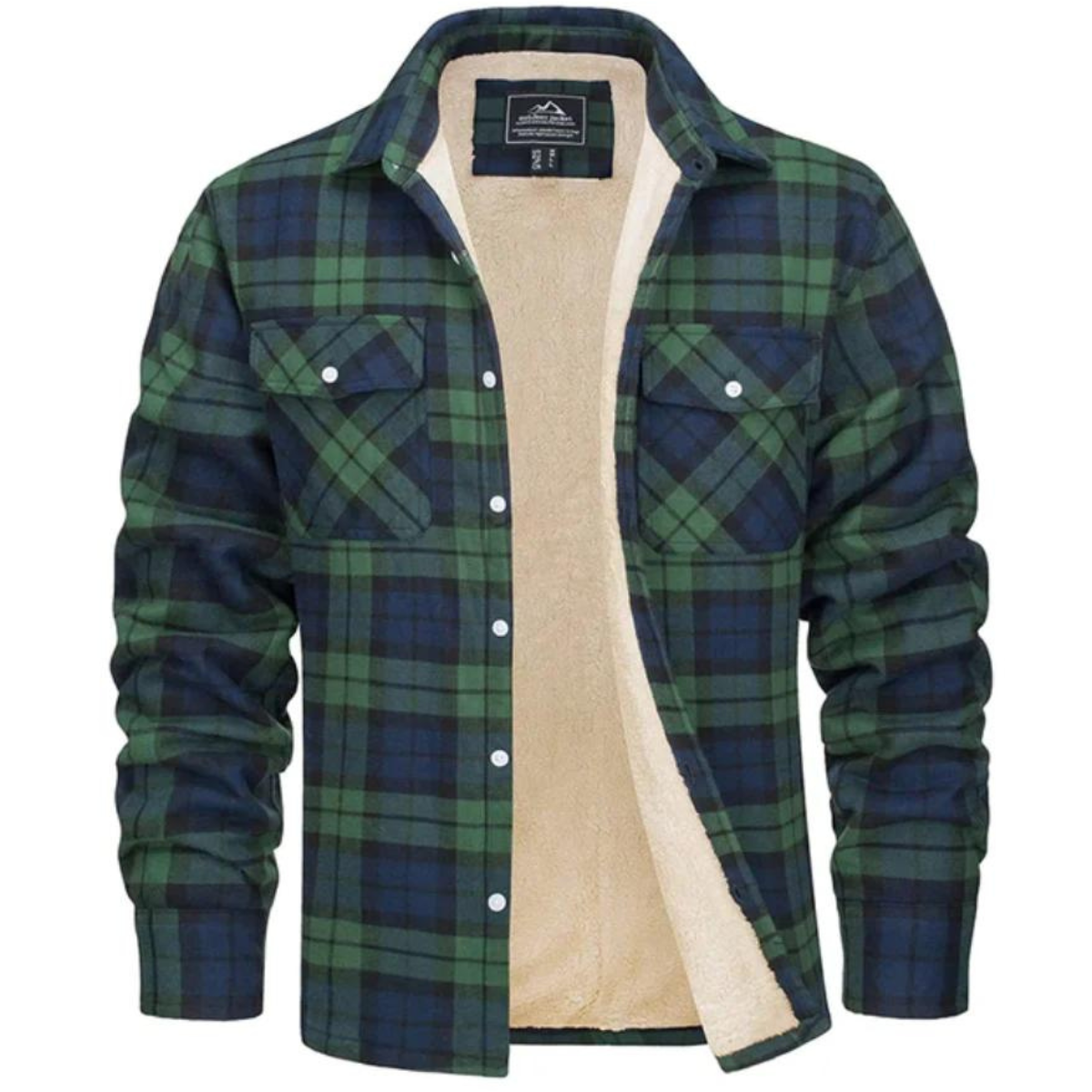 Men's Plaid Bomber Jacket with Fleece Lining and Zip Pockets