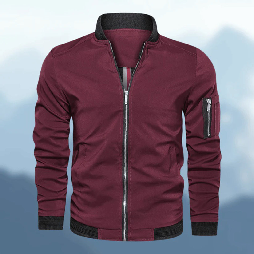 Slim Fit Black Leather Bomber Jacket