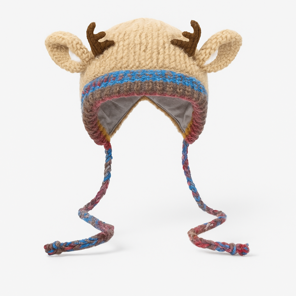 Warm Faux Fur Reindeer Beanie Hat for Women