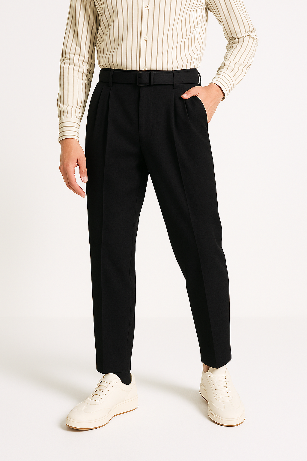 Relaxed Fit Twin Pleat Trousers with Back Welt Pocket Detail 3
