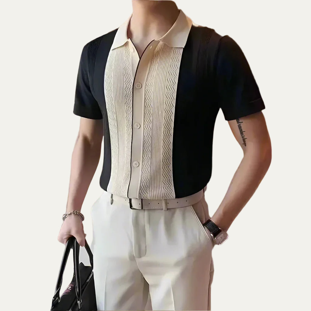 VogeLuxe | Men’s Vintage Knit Polo with Textured Center Panel