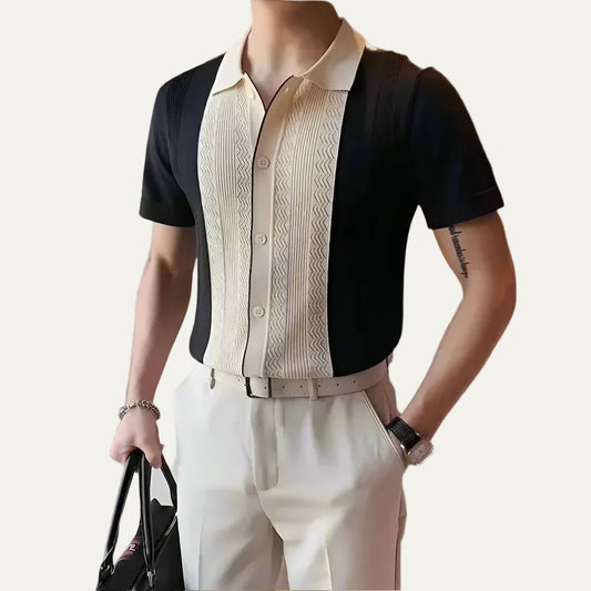 VogeLuxe | Men’s Vintage Knit Polo with Textured Center Panel