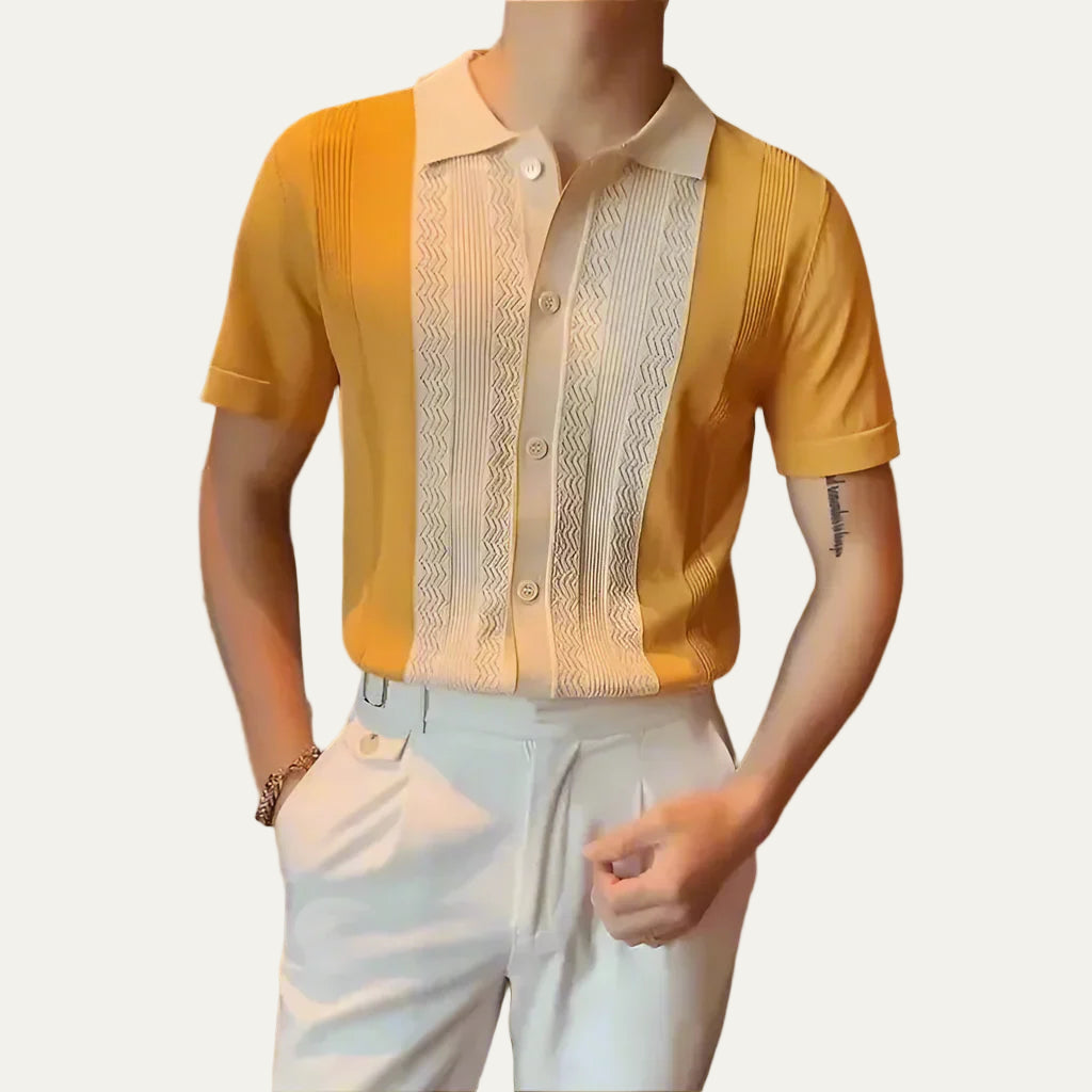VogeLuxe | Men’s Vintage Knit Polo with Textured Center Panel